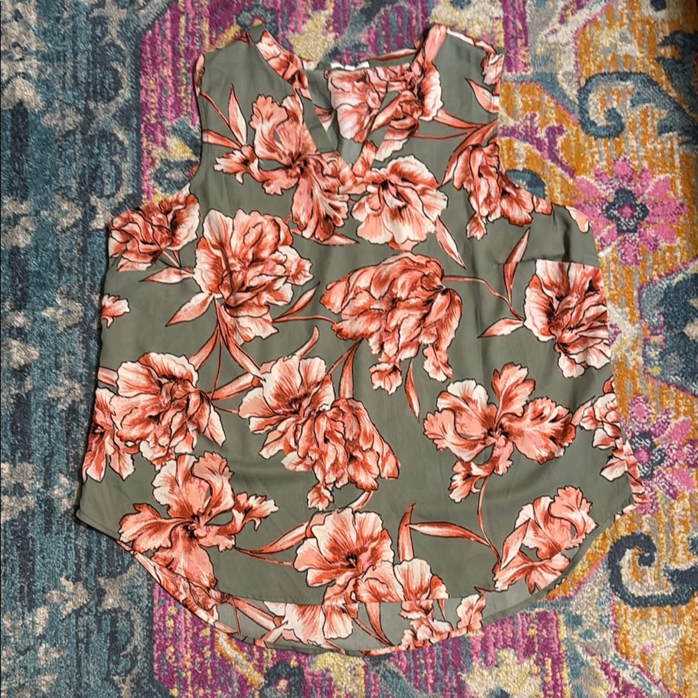 Maurices Olive and Coral Floral Blouse Atwood 1x
